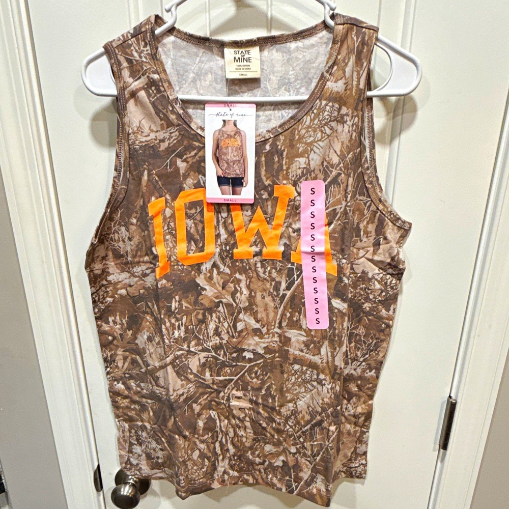 State of Mine Women's Camouflage Tank Top Brown/Orange 100% Cotton Jersey, S